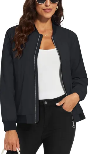 MAGCOMSEN Women's Lightweight Bomber Jackets Zip Up Casual Coat Spring Fall Windbreaker Outerwear with Pockets