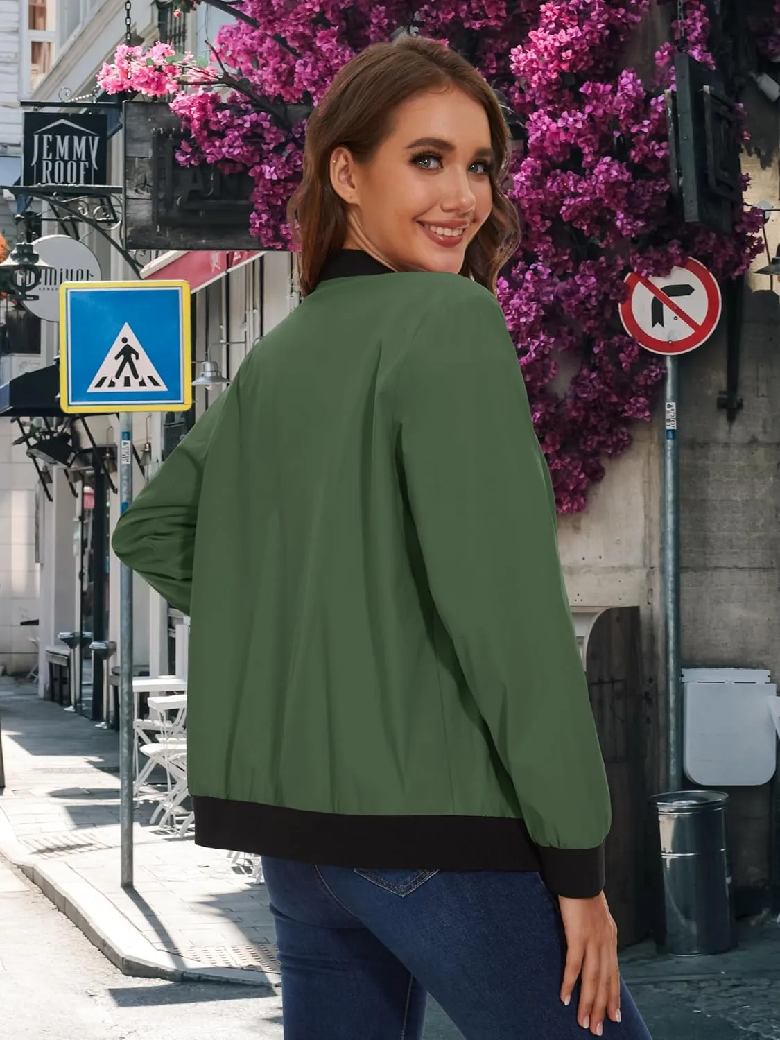 MAGCOMSEN Women's Lightweight Bomber Jackets Zip Up Casual Coat Spring Fall Windbreaker Outerwear with Pockets