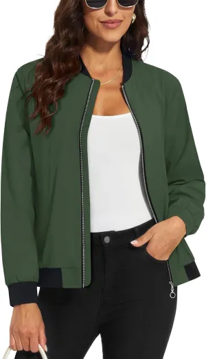 MAGCOMSEN Women's Lightweight Bomber Jackets Zip Up Casual Coat Spring Fall Windbreaker Outerwear with Pockets