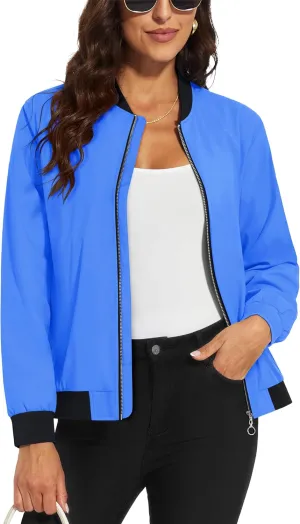 MAGCOMSEN Women's Lightweight Bomber Jackets Zip Up Casual Coat Spring Fall Windbreaker Outerwear with Pockets