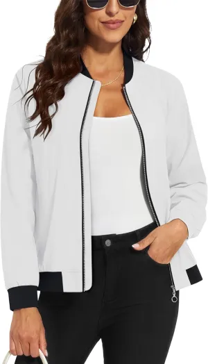MAGCOMSEN Women's Lightweight Bomber Jackets Zip Up Casual Coat Spring Fall Windbreaker Outerwear with Pockets