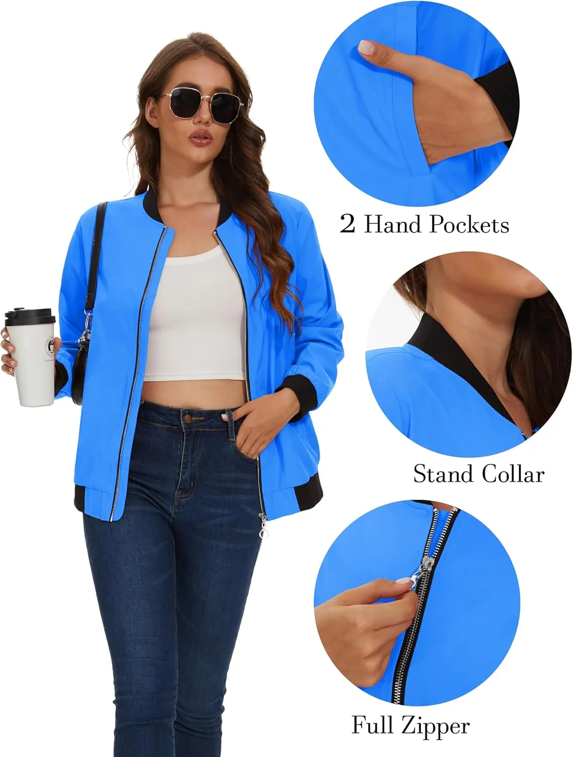 MAGCOMSEN Women's Lightweight Bomber Jackets Zip Up Casual Coat Spring Fall Windbreaker Outerwear with Pockets