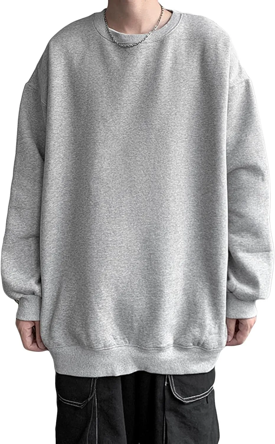 Maiyifu-GJ Men's Lightweight Solid Crewneck Sweatshirt Oversized Long Sleeve Comfort Casual Tops Loose Fit Workout Pullover
