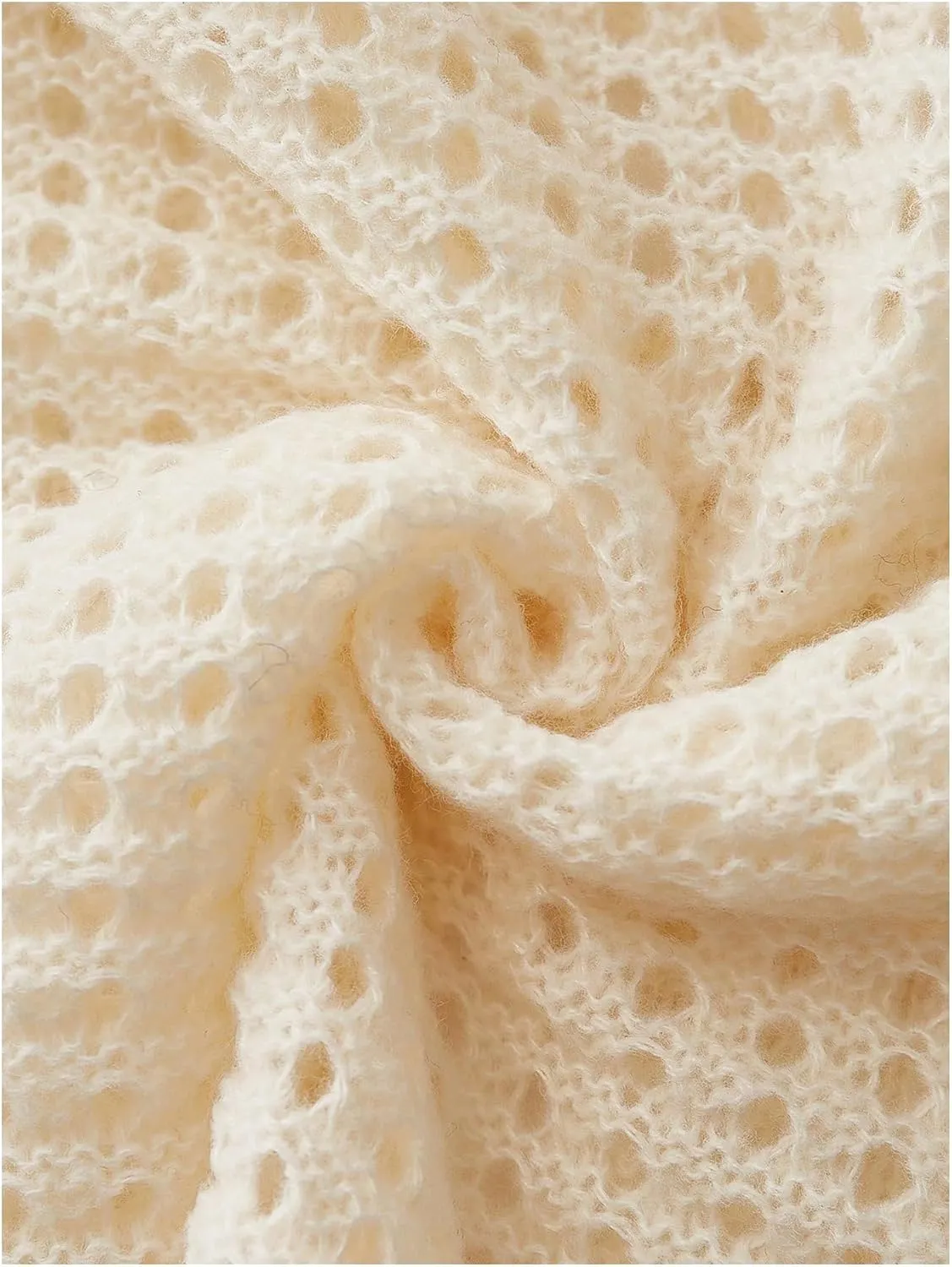 MakeMeChic Women's Crochet Lightweight Cardigan Sweaters Tie Front Hollow Out Knitted Long Sleeve Cardigan