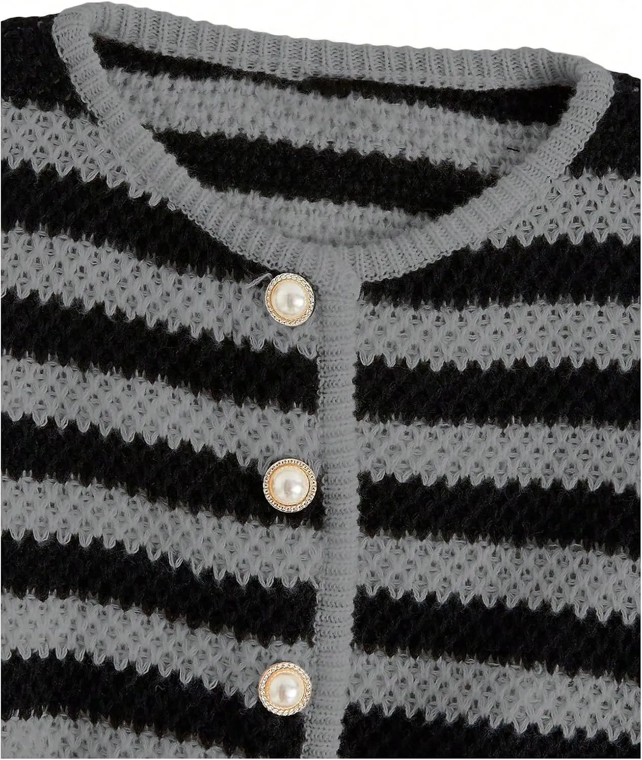MakeMeChic Women's Striped Cardigan Sweaters Fall Trendy Long Sleeve Button Down Knit Lightweight Cropped Cardigan