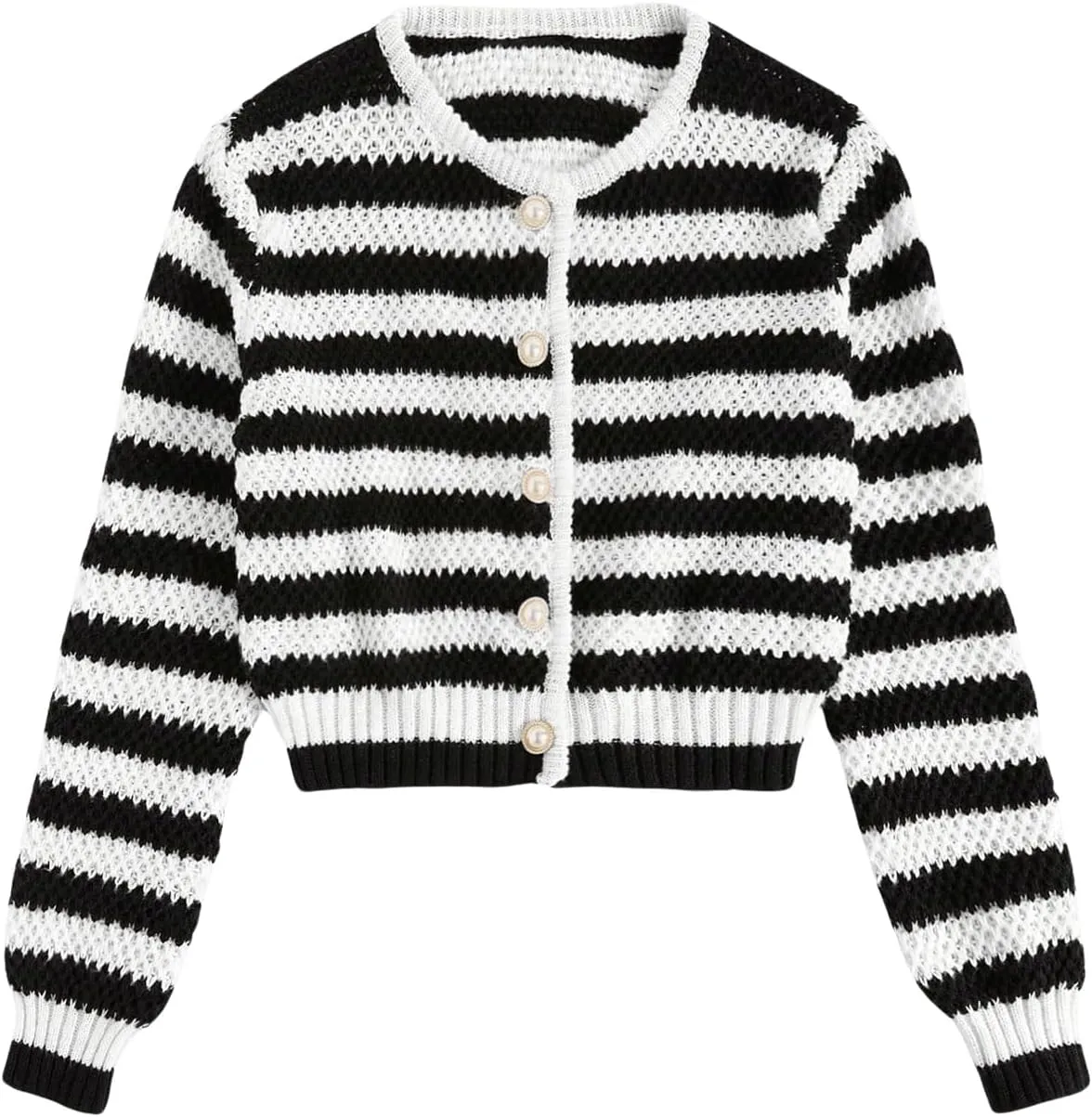 MakeMeChic Women's Striped Cardigan Sweaters Fall Trendy Long Sleeve Button Down Knit Lightweight Cropped Cardigan