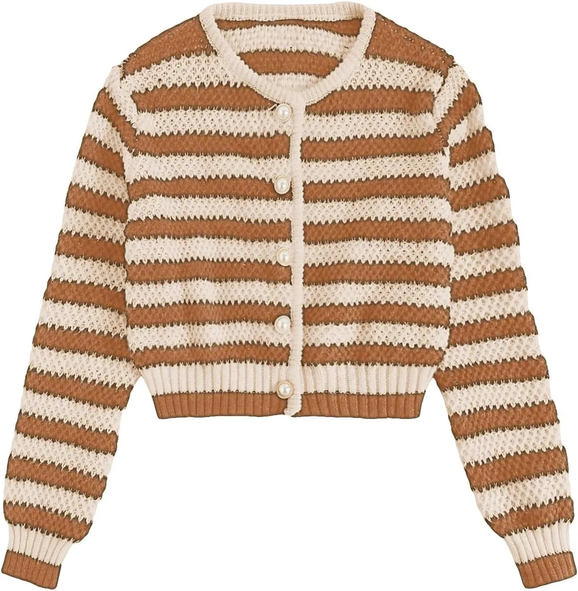 MakeMeChic Women's Striped Cardigan Sweaters Fall Trendy Long Sleeve Button Down Knit Lightweight Cropped Cardigan
