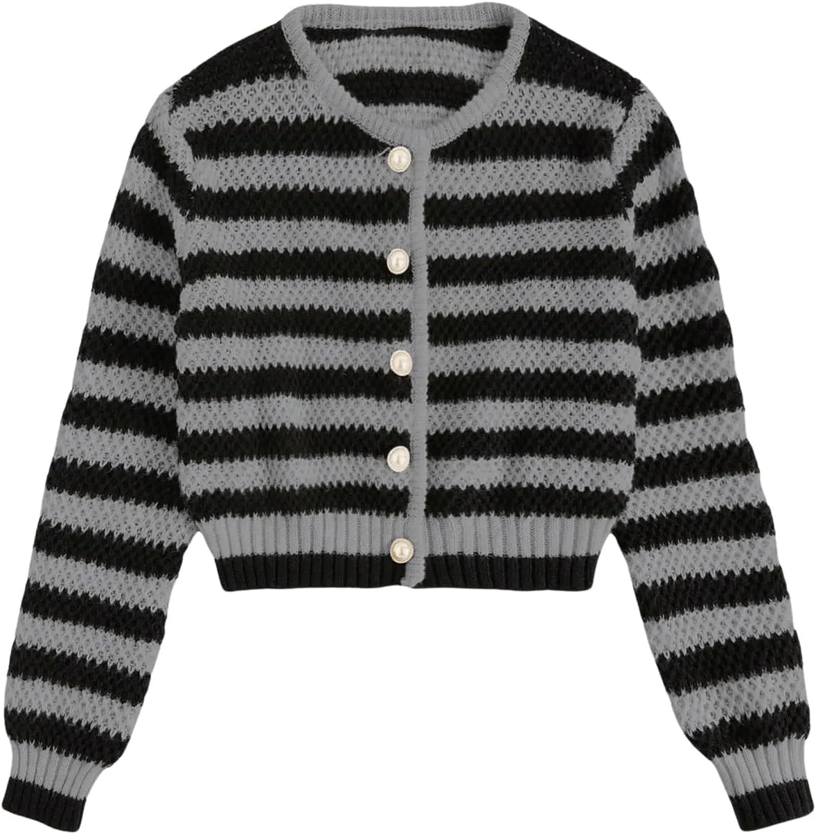 MakeMeChic Women's Striped Cardigan Sweaters Fall Trendy Long Sleeve Button Down Knit Lightweight Cropped Cardigan