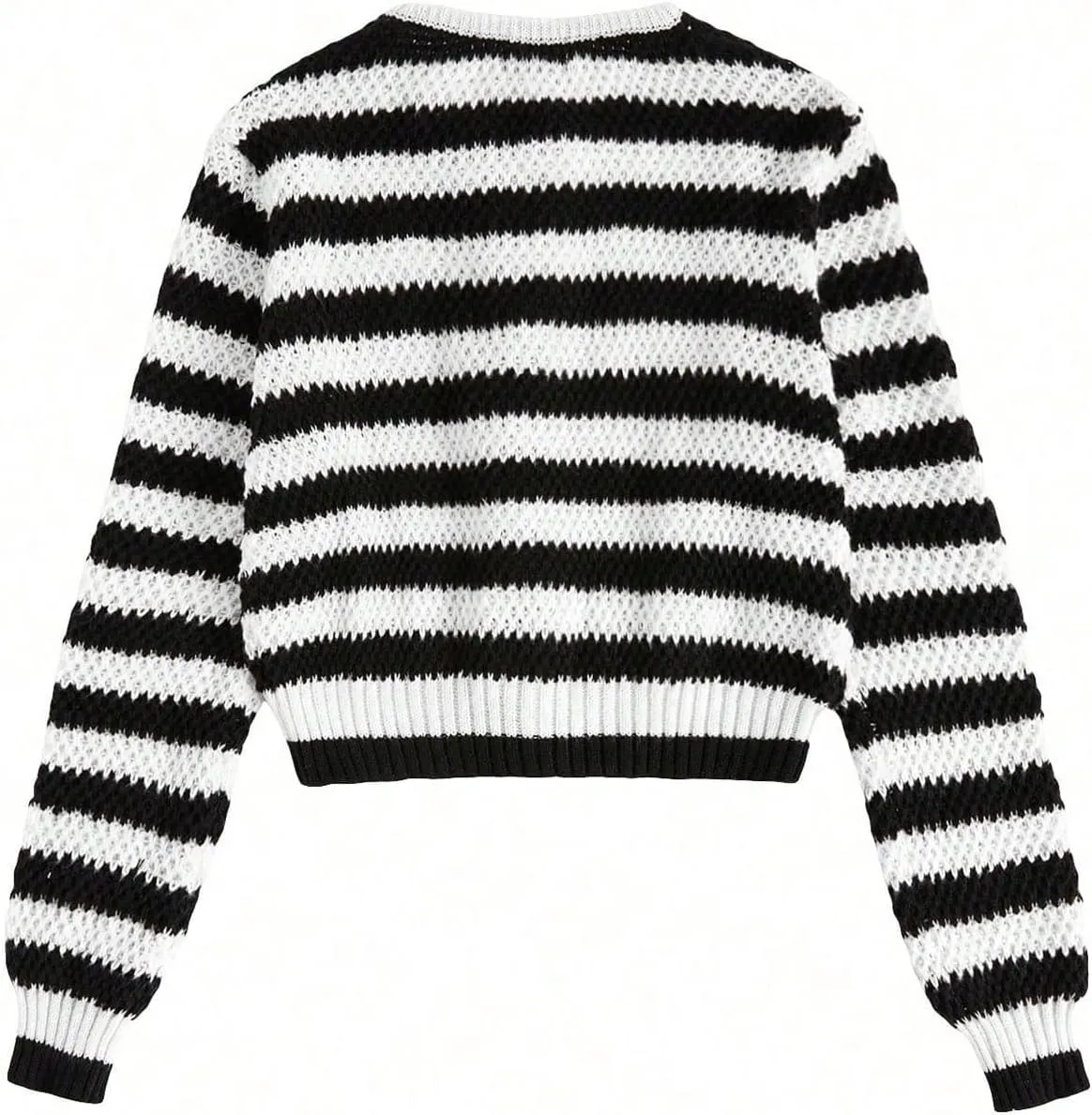 MakeMeChic Women's Striped Cardigan Sweaters Fall Trendy Long Sleeve Button Down Knit Lightweight Cropped Cardigan