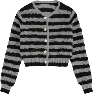 MakeMeChic Women's Striped Cardigan Sweaters Fall Trendy Long Sleeve Button Down Knit Lightweight Cropped Cardigan