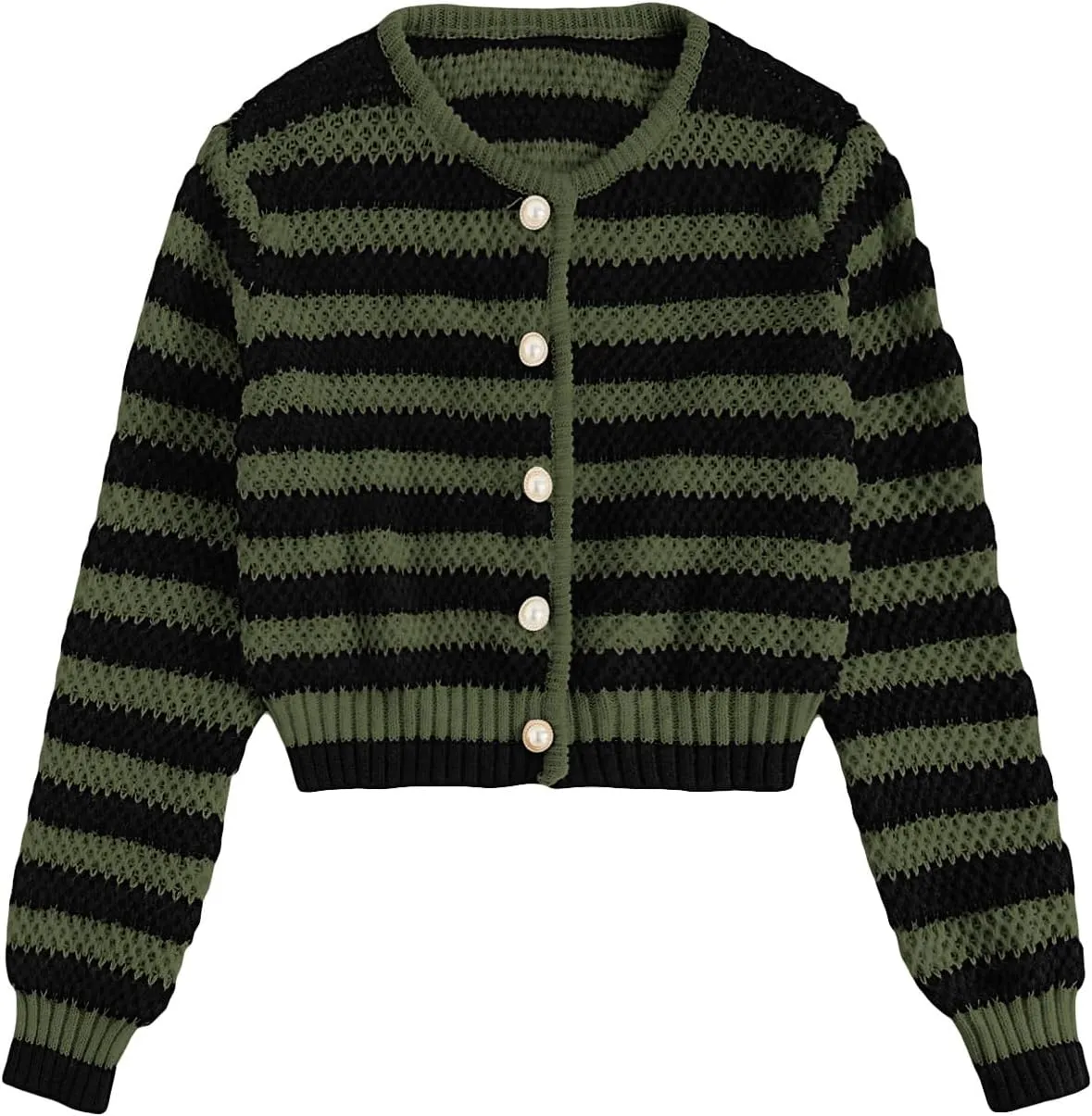 MakeMeChic Women's Striped Cardigan Sweaters Fall Trendy Long Sleeve Button Down Knit Lightweight Cropped Cardigan