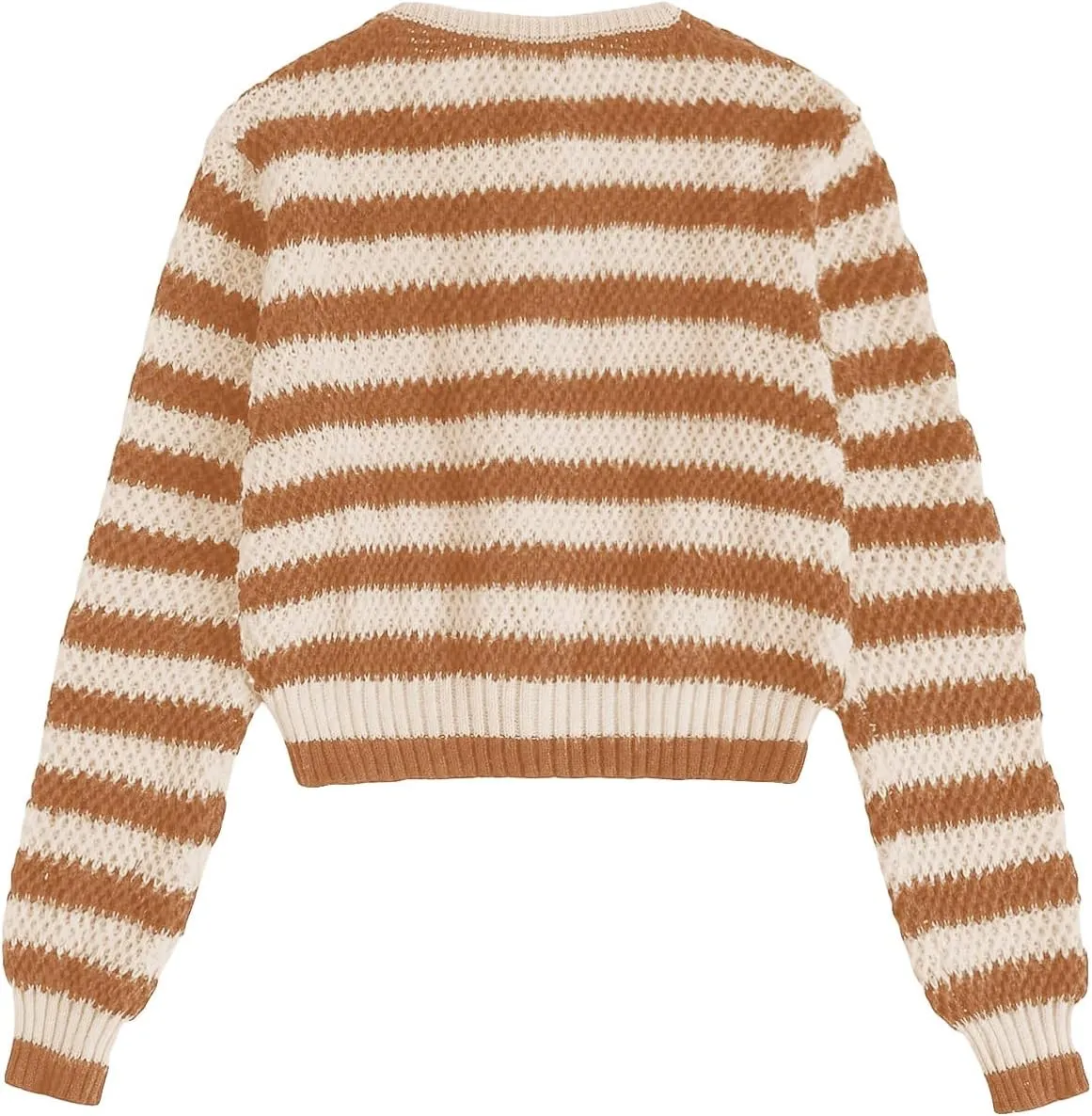 MakeMeChic Women's Striped Cardigan Sweaters Fall Trendy Long Sleeve Button Down Knit Lightweight Cropped Cardigan