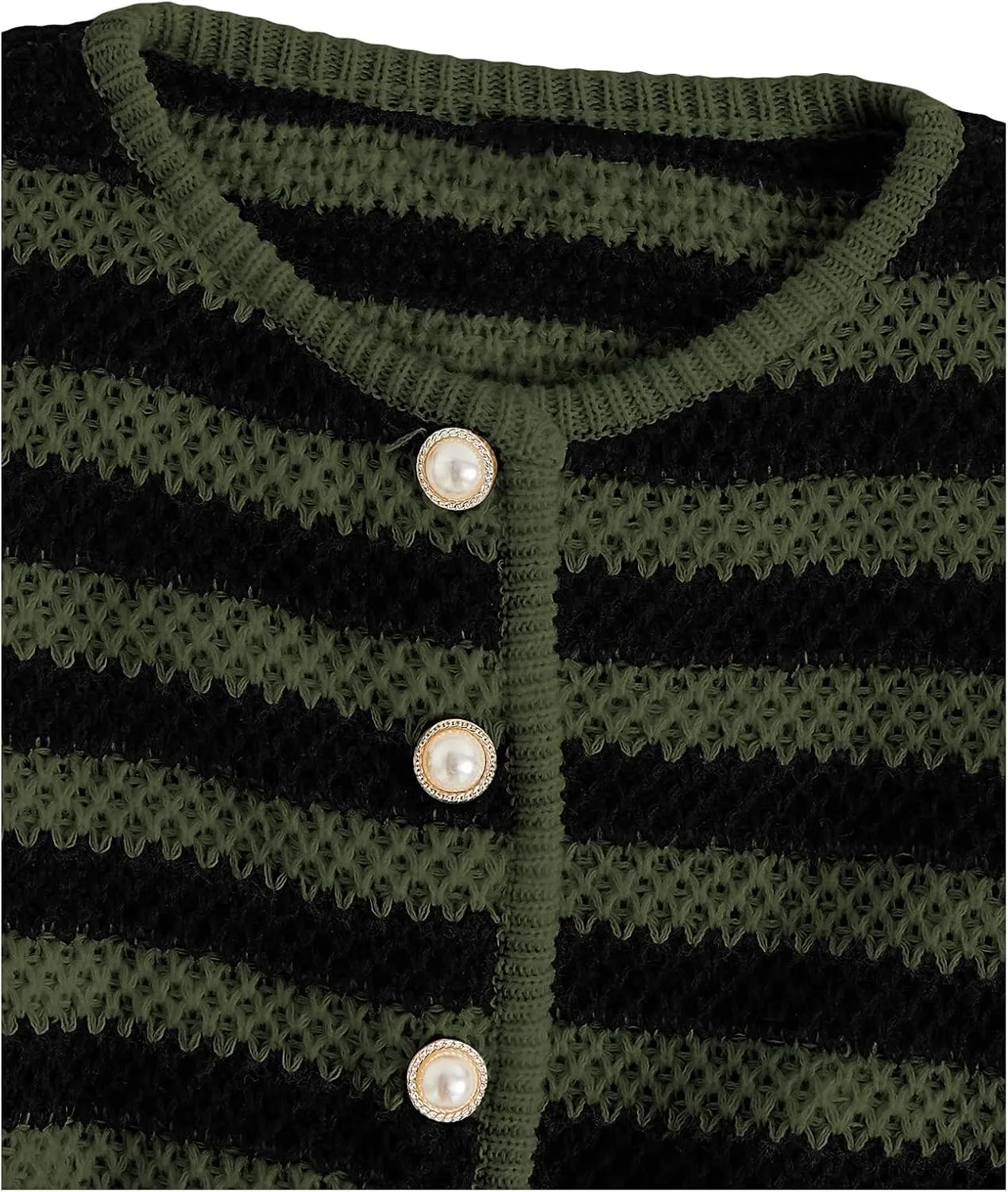 MakeMeChic Women's Striped Cardigan Sweaters Fall Trendy Long Sleeve Button Down Knit Lightweight Cropped Cardigan