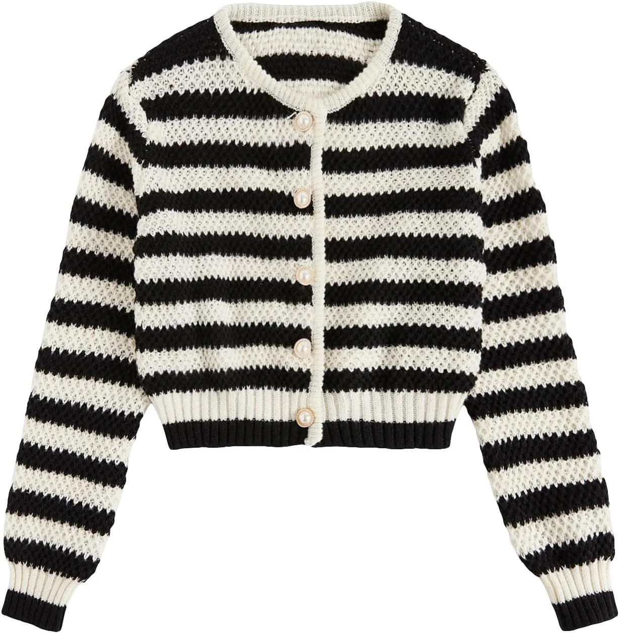 MakeMeChic Women's Striped Cardigan Sweaters Fall Trendy Long Sleeve Button Down Knit Lightweight Cropped Cardigan