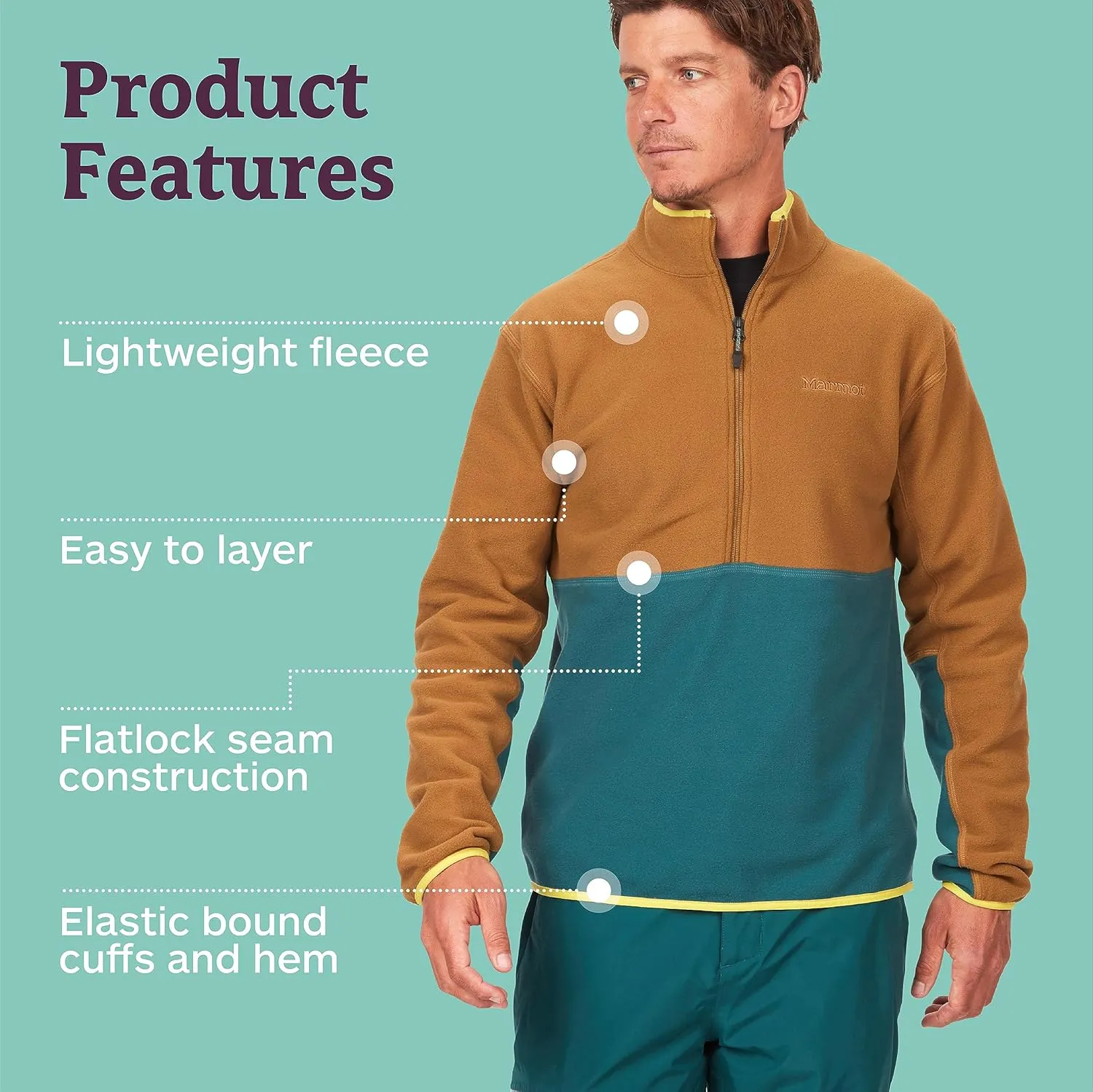 MARMOT Men's Rocklin 1/2 Zip Jacket - Classic, Warm, Lightweight 100-Weight Fleece Layer
