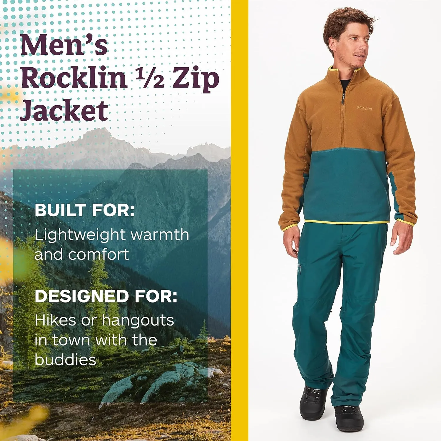 MARMOT Men's Rocklin 1/2 Zip Jacket - Classic, Warm, Lightweight 100-Weight Fleece Layer