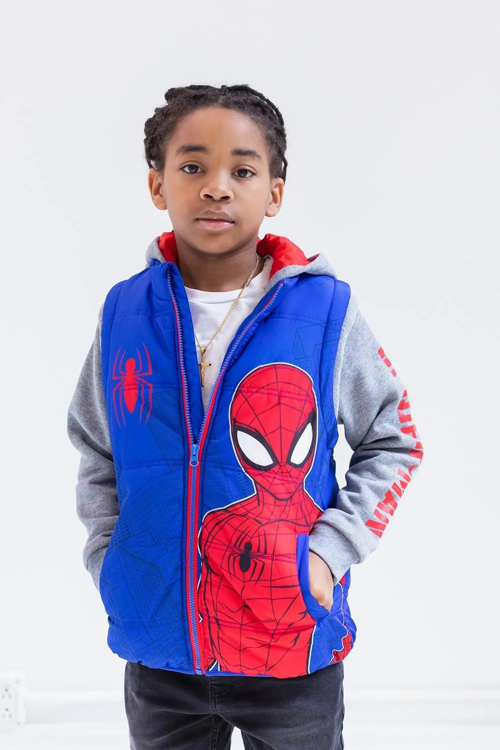 Marvel Spider-Man Zip Up Vest 2fer Jacket Toddler to Big Kid
