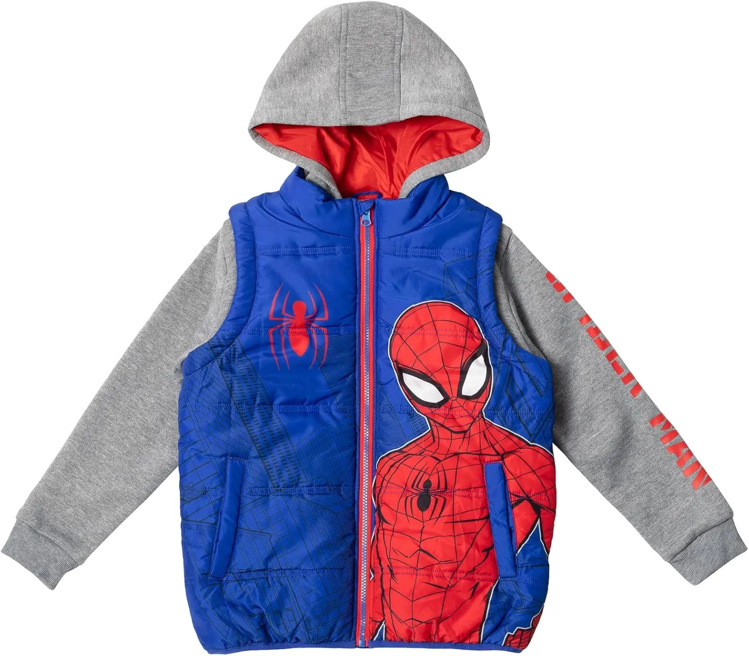 Marvel Spider-Man Zip Up Vest 2fer Jacket Toddler to Big Kid