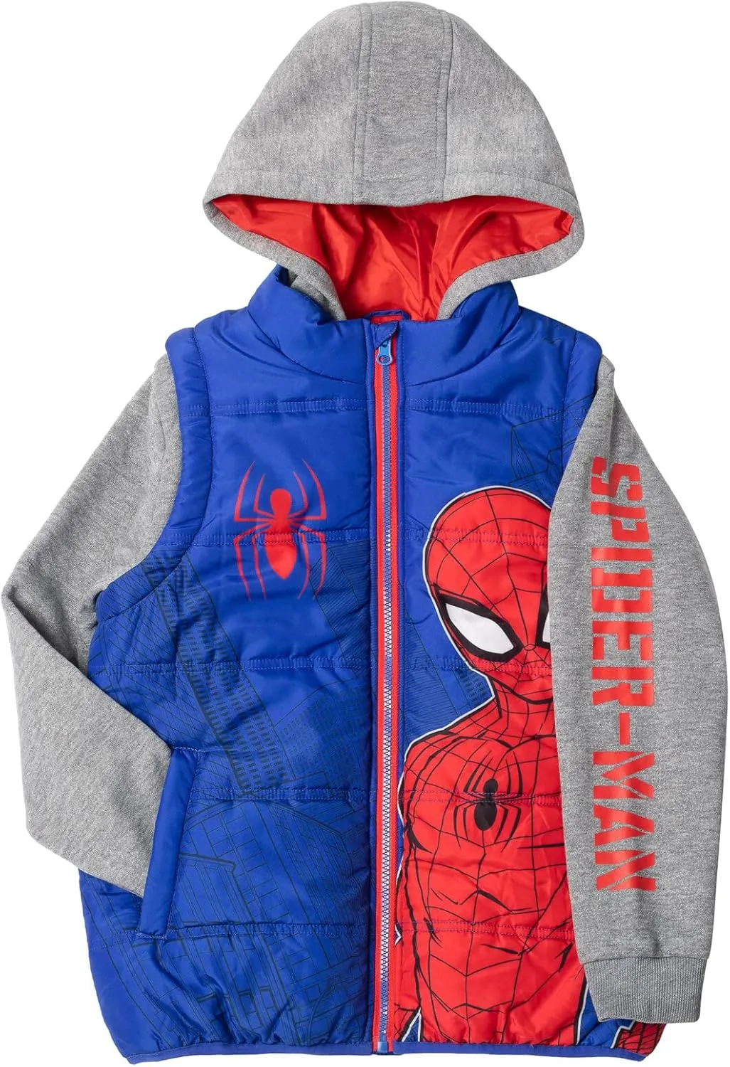 Marvel Spider-Man Zip Up Vest 2fer Jacket Toddler to Big Kid