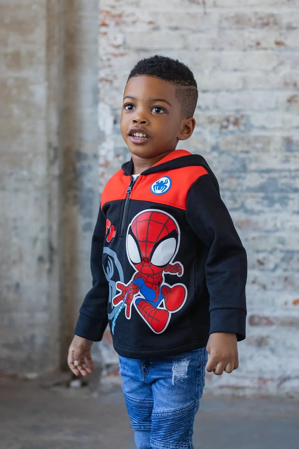 Marvel Spidey and His Amazing Friends Ghost-Spider Miles Morales Spider-Man Fleece Half Zip Hoodie Toddler to Little Kid