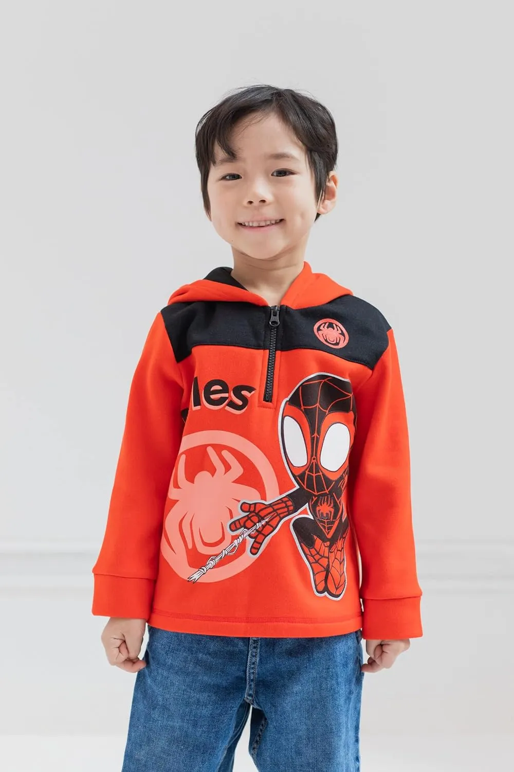 Marvel Spidey and His Amazing Friends Ghost-Spider Miles Morales Spider-Man Fleece Half Zip Hoodie Toddler to Little Kid