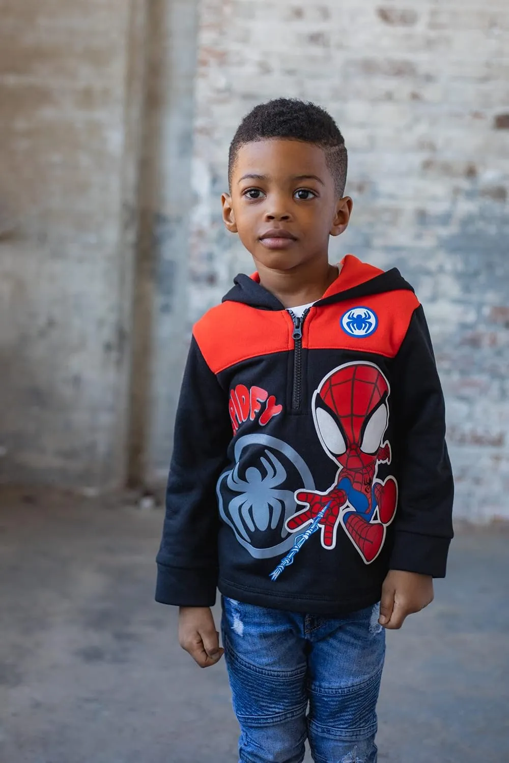 Marvel Spidey and His Amazing Friends Ghost-Spider Miles Morales Spider-Man Fleece Half Zip Hoodie Toddler to Little Kid