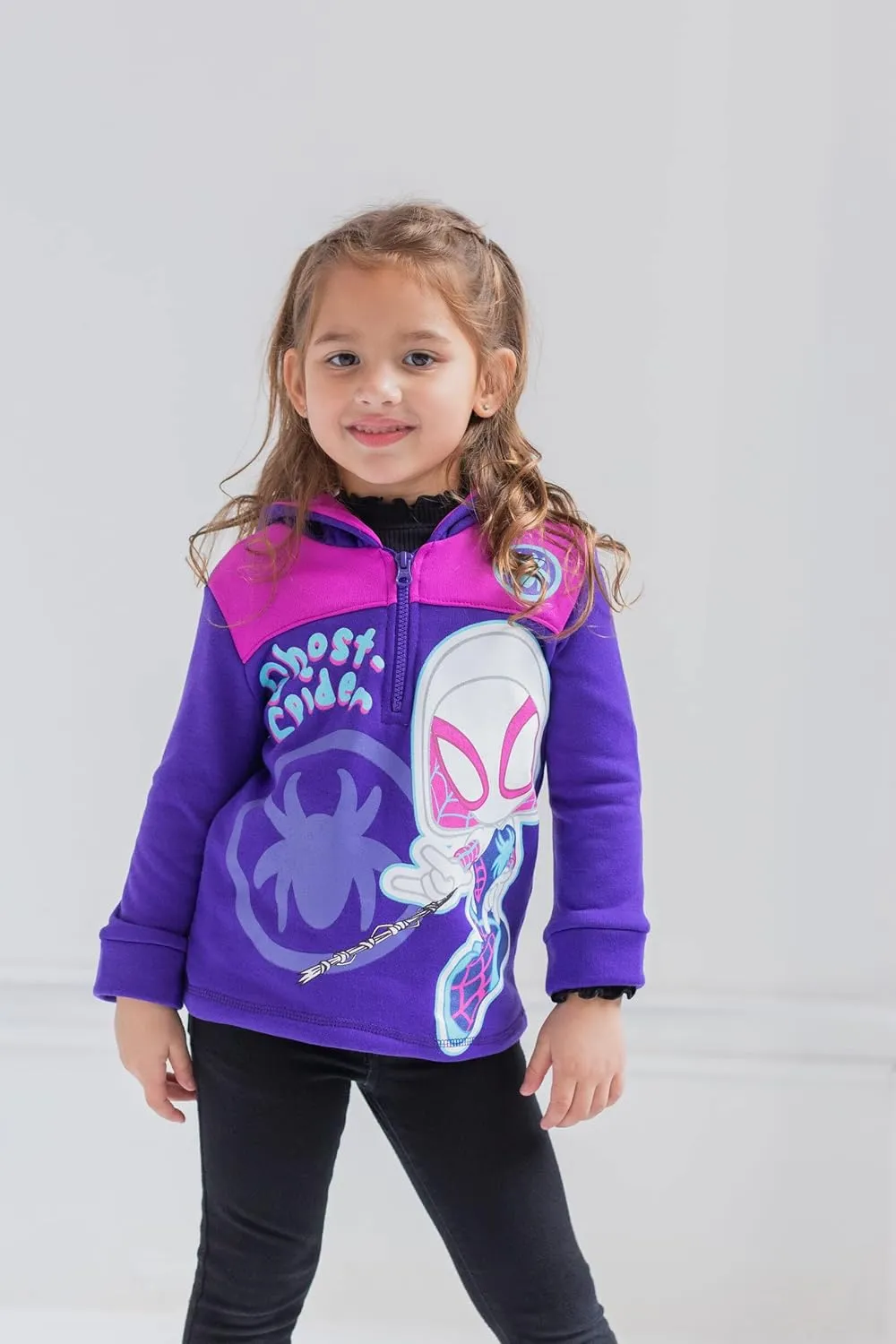 Marvel Spidey and His Amazing Friends Ghost-Spider Miles Morales Spider-Man Fleece Half Zip Hoodie Toddler to Little Kid
