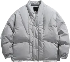 Men V-Neck Loose Casual Padded Cotton Parkas Jacket Kimono Cardigan Thicken Coat Outerwear