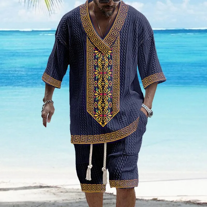 MEN'S ART CASUAL PRINT SHORTS SET 02870441YM
