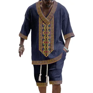 MEN'S ART CASUAL PRINT SHORTS SET 02870441YM