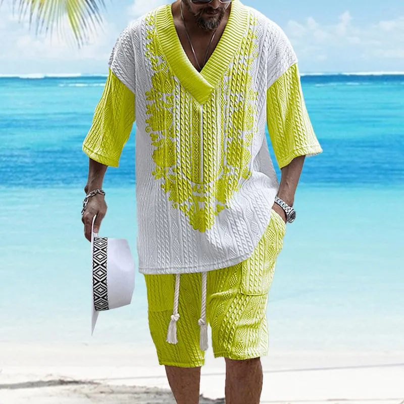 MEN'S ART CASUAL PRINT SHORTS SET 26514443YM
