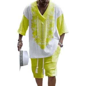 MEN'S ART CASUAL PRINT SHORTS SET 26514443YM