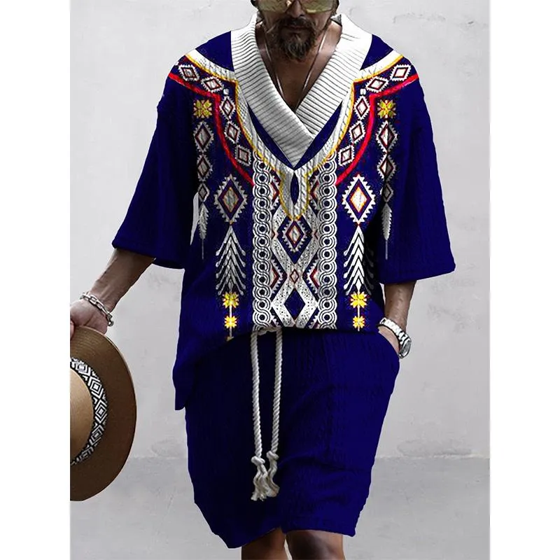 MEN'S ART CASUAL PRINT SHORTS SET 51687603YM