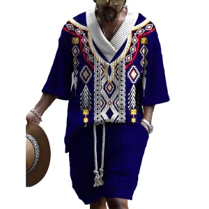 MEN'S ART CASUAL PRINT SHORTS SET 51687603YM