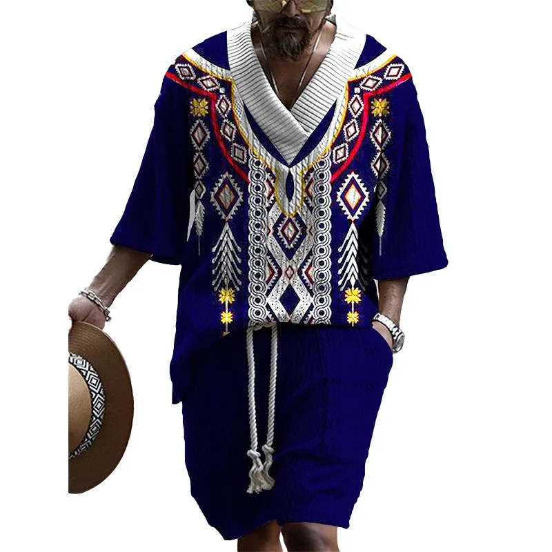 MEN'S ART CASUAL PRINT SHORTS SET 51687603YM