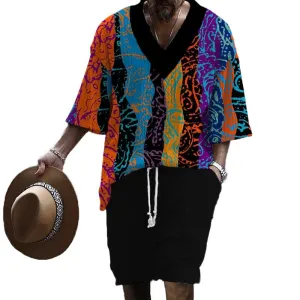 MEN'S ART CASUAL PRINT SHORTS SET 53347004YM