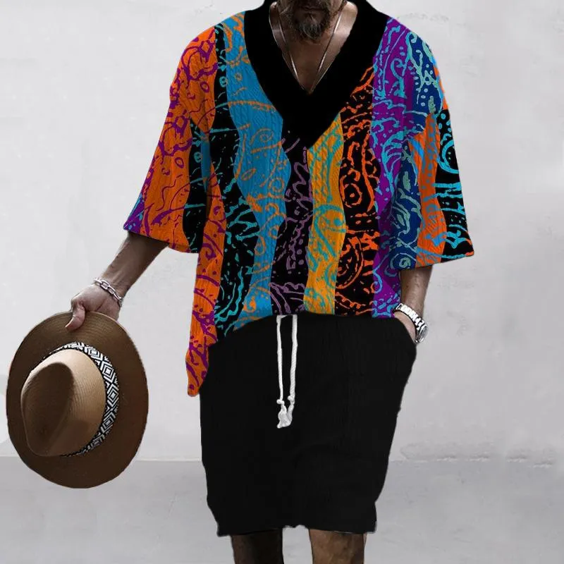 MEN'S ART CASUAL PRINT SHORTS SET 53347004YM