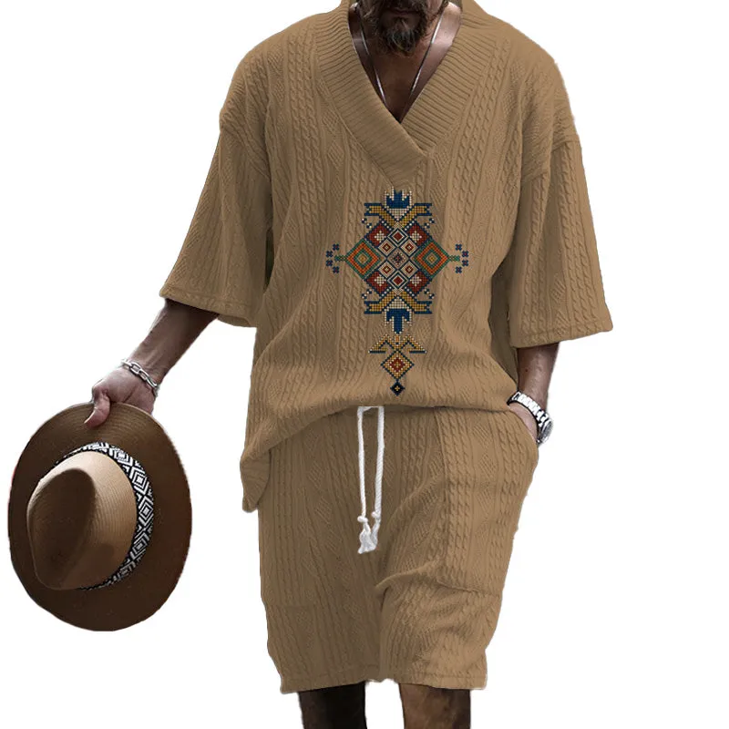 MEN'S ART CASUAL PRINT SHORTS SET 93238313YM