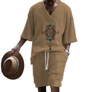 MEN'S ART CASUAL PRINT SHORTS SET 93238313YM