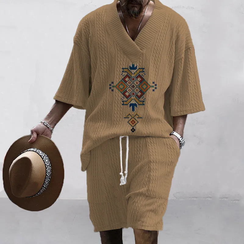 MEN'S ART CASUAL PRINT SHORTS SET 93238313YM