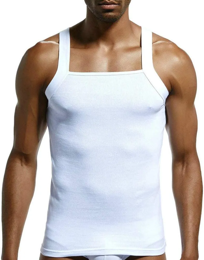 Men's G-Unit Style Square Cut Tank Tops Cotton Comfort Stretch Workout Vest Wife Beater