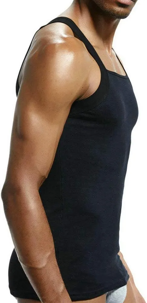 Men's G-Unit Style Square Cut Tank Tops Cotton Comfort Stretch Workout Vest Wife Beater