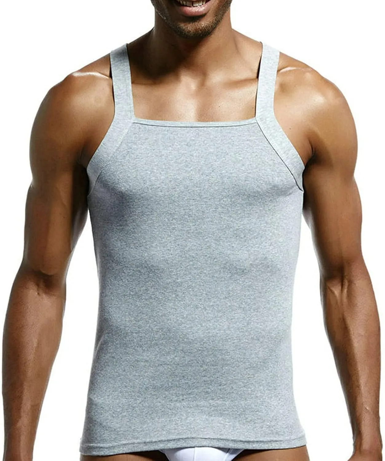 Men's G-Unit Style Square Cut Tank Tops Cotton Comfort Stretch Workout Vest Wife Beater