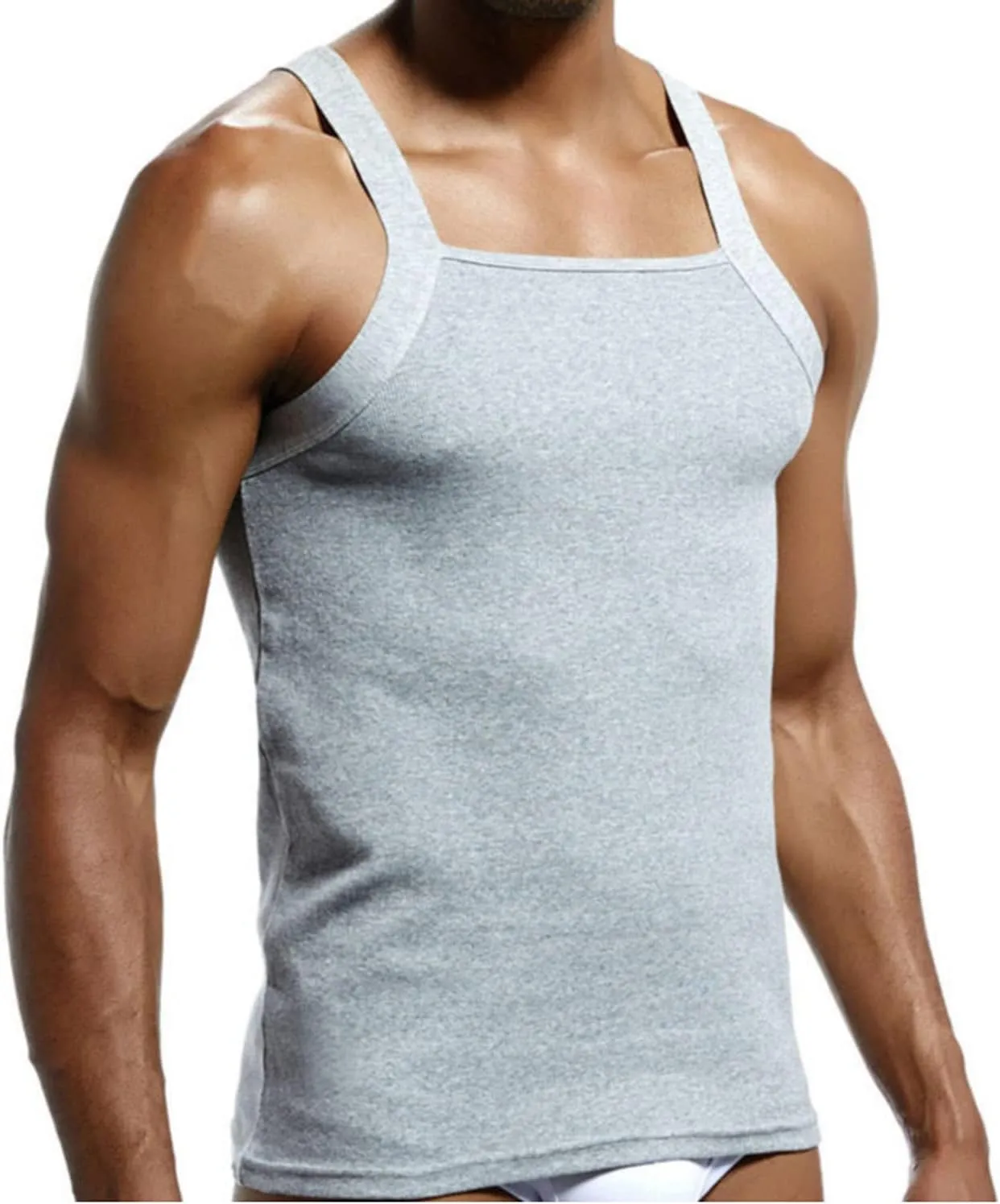 Men's G-Unit Style Square Cut Tank Tops Cotton Comfort Stretch Workout Vest Wife Beater
