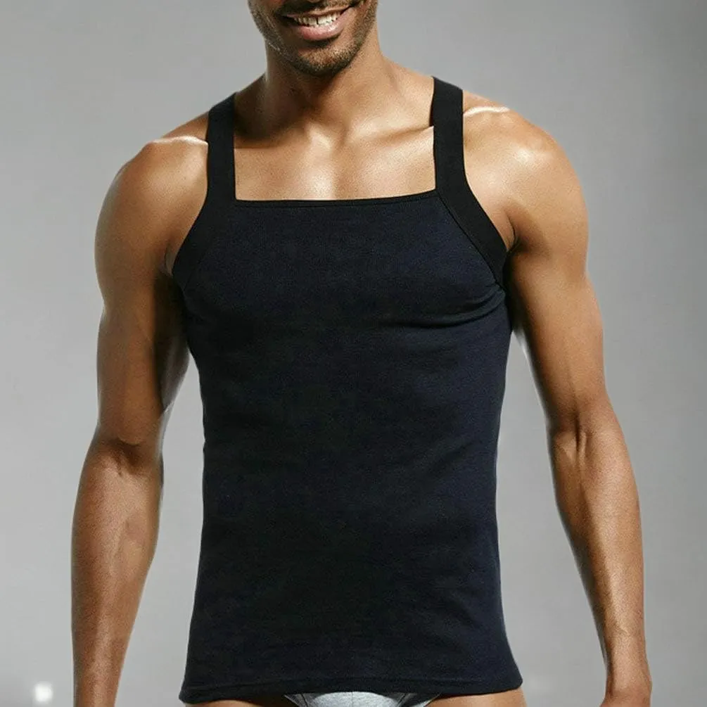 Men's G-Unit Style Square Cut Tank Tops Cotton Comfort Stretch Workout Vest Wife Beater