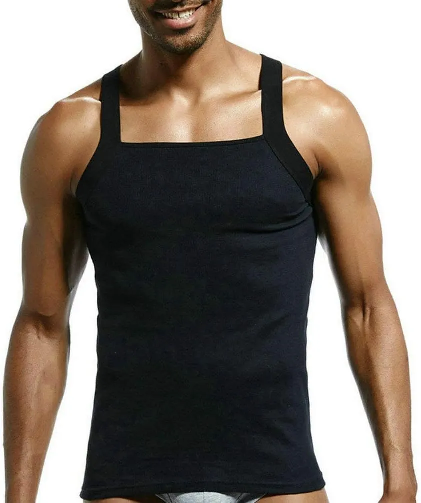 Men's G-Unit Style Square Cut Tank Tops Cotton Comfort Stretch Workout Vest Wife Beater