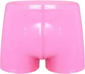Men's Latex PVC Faux Leather Shiny Metallic Boxer Briefs Short Pants Solid Shorts Hot Pants