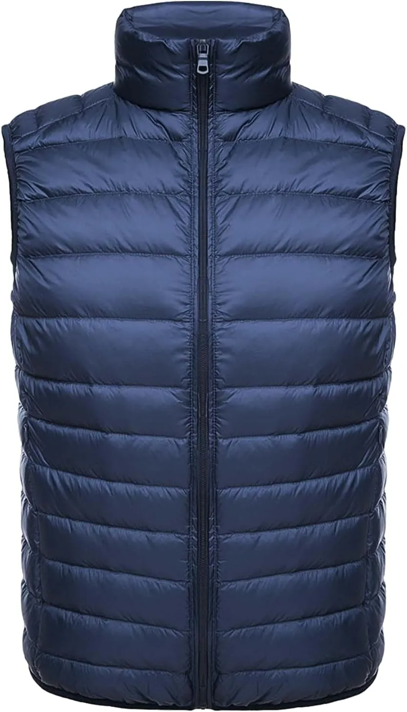 Mens Lightweight Insulated Puffer Vest Stand Collar Sleeveless Jacket Warm Down Outerwear for Work Travel