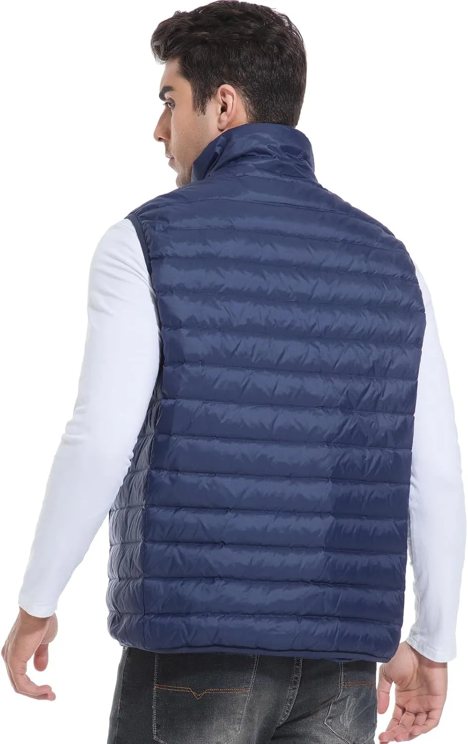 Men's Lightweight Packable Down Vest Winter Stand Collar Water-Resistant Puffer Outerwear for Golf