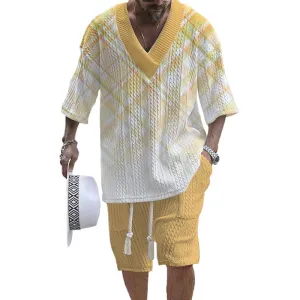 Men's Printed Short Sleeve Shorts Textured Set 05604172L